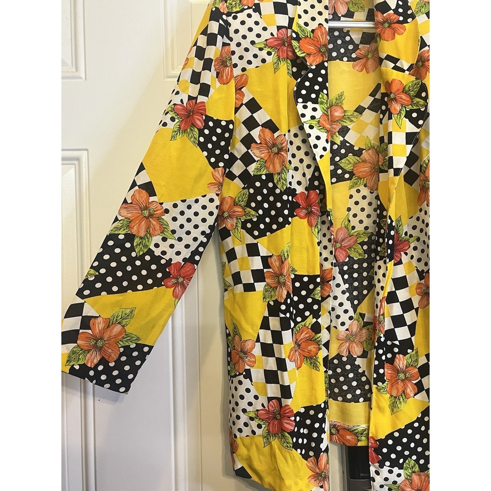 Vintage 90s Casual Corner Patchwork Floral Duster Jacket Checker Polka Dot M L - Picture 2 of 9